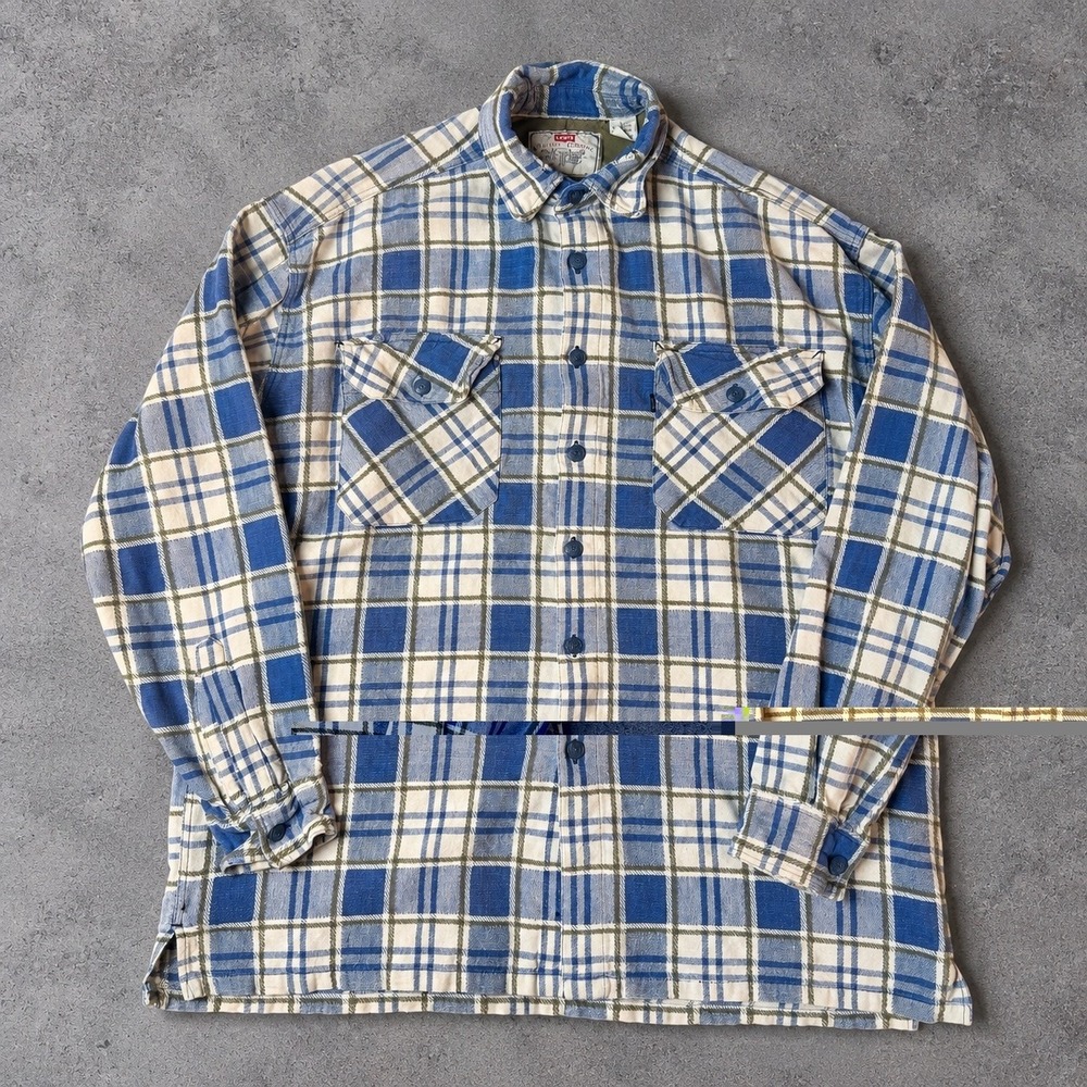 Vintage 90s Levi's Mens Heavyweight Flannel Shirt Shacket Size L Blue Plaid